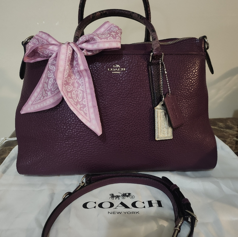 Coach Plum Pebbled Leather 2way Satchel W Twilly EUC - Picture 9 of 16